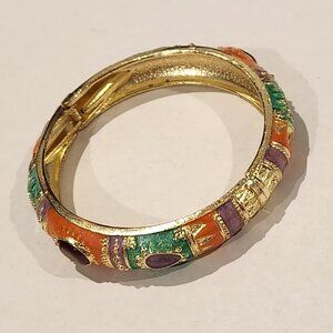 Purple Cat Eye Enamel Hinged Bangle Bracelet – Statement Jewelry